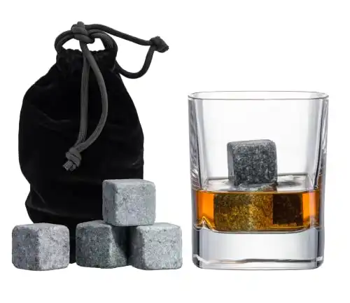 Set of 9 Grey Beverage Chilling Stones [Chill Rocks] Whiskey Stones for Whiskey and Other Beverages - in Gift Box with Velvet Carrying Pouch - Made of 100% Pure Soapstone - by Quiseen