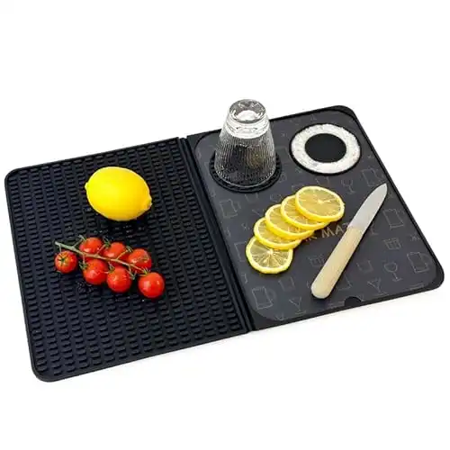 Bar Mats, Drying Mats Home Bar Accessories - Multi-Purpose Foldable Cocktail Bar Mat - 18.11 * 11.8 inches (Black) for Bar, Outdoor Camping, Home Bar Bar Mats