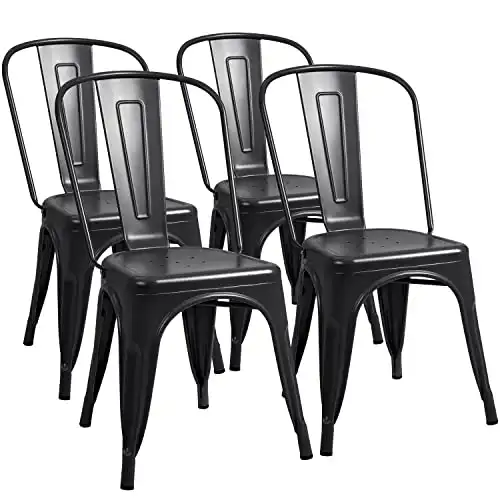 Furmax Metal Dining Chair Indoor-Outdoor Use Stackable Classic Trattoria Chair Chic Dining Bistro Cafe Side Metal Chairs Set of 4 (Black)