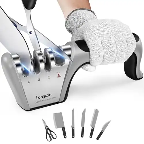 4-in-1 Knife Sharpener with Gloves