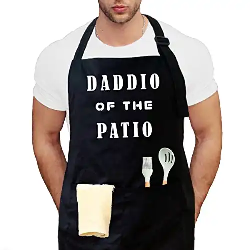 APASIN: BBQ dad apron - Grill Apron for Dad - Daddio of The Patio Apron with 2 Large Pockets - Gift for Your Dad, Your Father, Your Grandpa (Black)